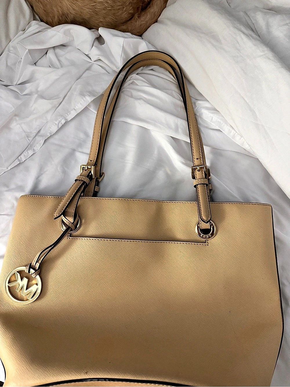 Michael Kors Jet Set Travel Saffiano Leather Top-Zip Tote Brown